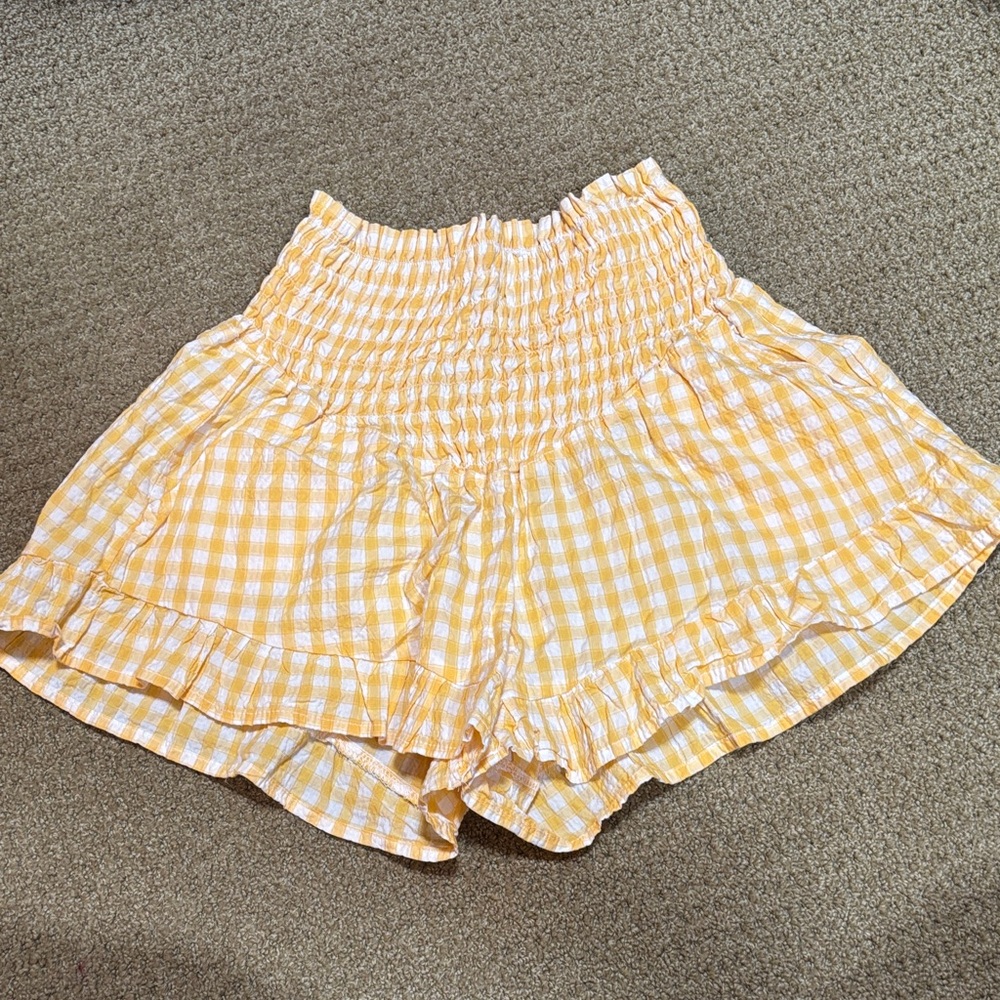 Rewash Yellow Checkered High Waist Shorts